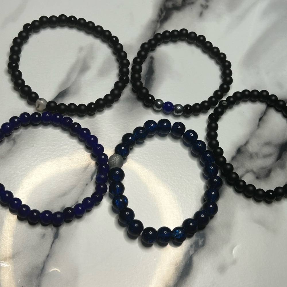 Matte Black & Blue Mens/Ladies Protection Bracelets (Set of 5)